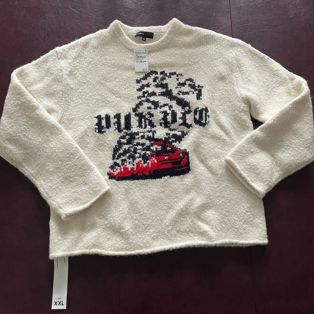 Purple Brand Off-White Sweater with Black Graphic